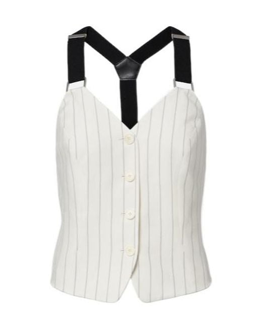 Ralph Lauren White Donnella Pinstriped Cotton, Linen And Wool Bustier Top