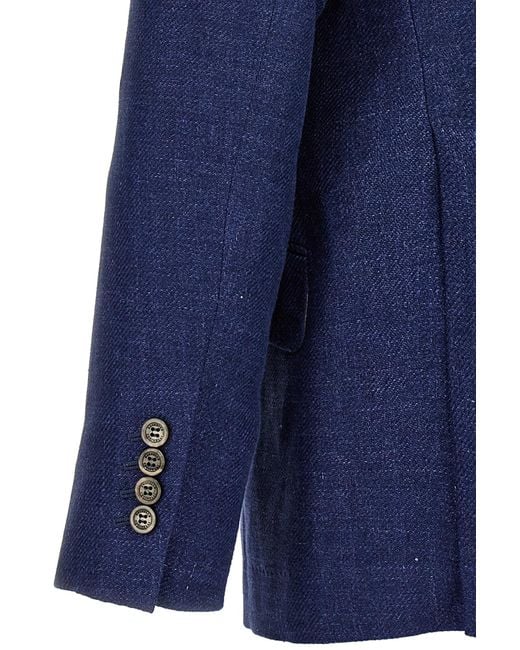Brunello Cucinelli Blue Single-Breasted Long Sleeved Blazer for men