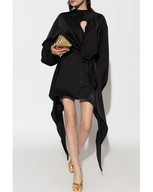 The Attico Black The Asymmetric Cut-Out Twist Satin Mini Dress