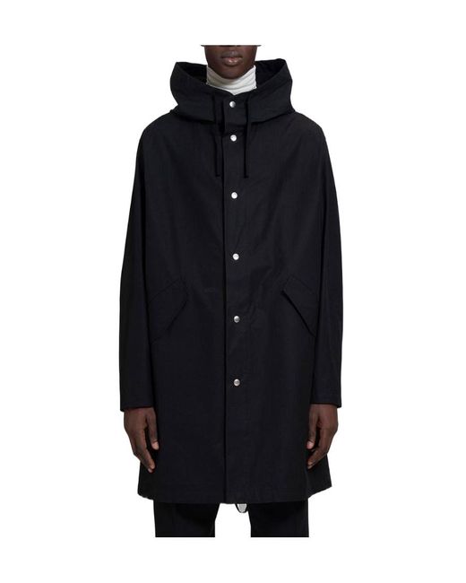 Jil Sander Black Logo Printed Drawstring Hooded Parka for men