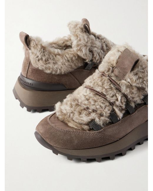 Brunello Cucinelli Brown Beaded Round-Toe Sneakers