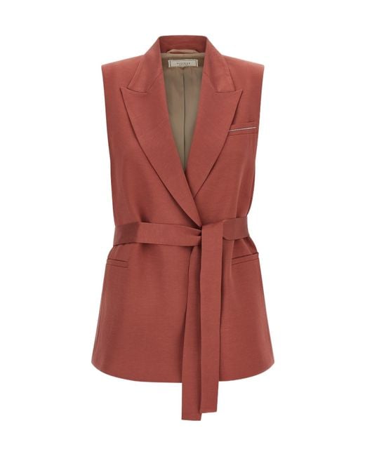 Peserico Red Belted Waist Sleeveless Vest