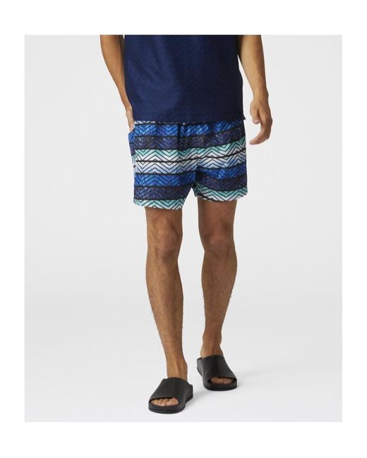 Missoni Blue Zigzag Print Swim Trunks With Stripes And Dégradé for men