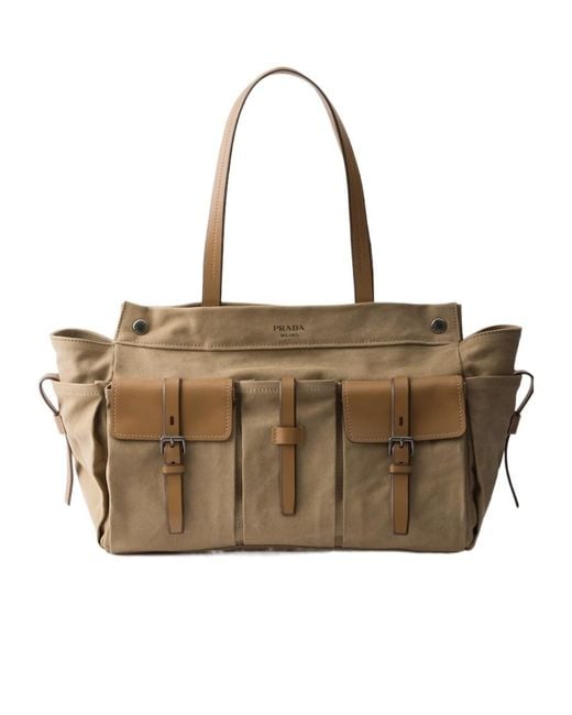 Prada Natural Buckled Pocket Tote Bag for men