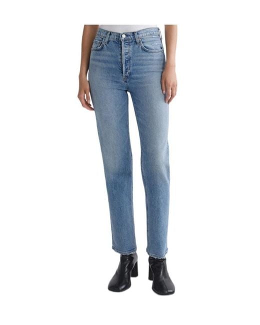 Agolde Blue 90's Pinch Waist High Rise Straight Long (Weightless Stretch)