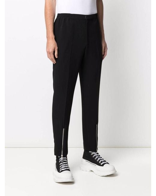 McQueen Black Zip-Detail Relaxed Trousers for men
