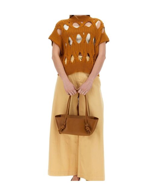 Alysi Brown Springtime Knit Jersey Top
