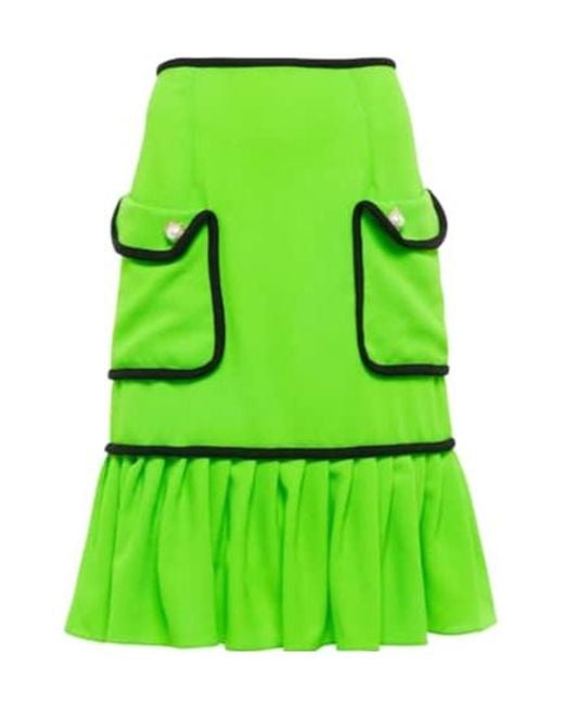 Rodarte Green Embellished Wool Midi Skirt