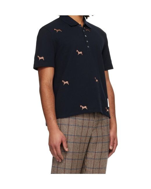Thom Browne Blue Lunar New Year Pique Horse Embroidery Polo Shirt for men