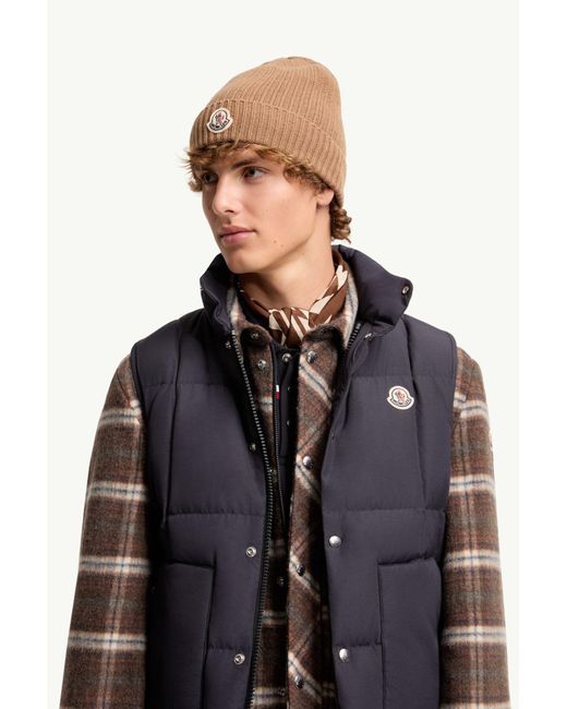 Moncler Brown Tricot Wool Blend Beanie for men