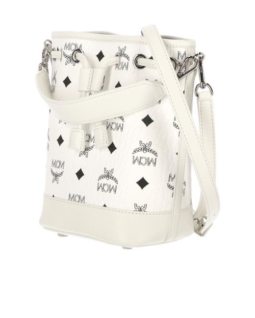 MCM White Dessau Drawstring Mini Tote Bag