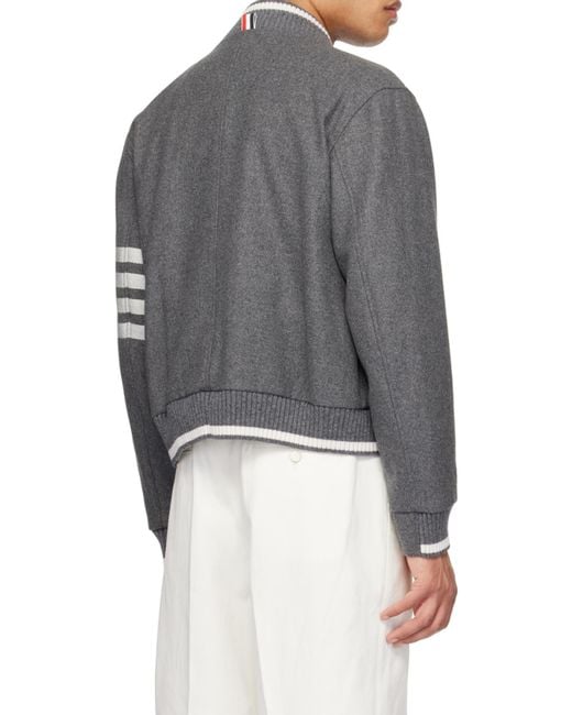 Thom Browne Gray 4-Bar Stripe Zip-Up Bomber Jacket for men