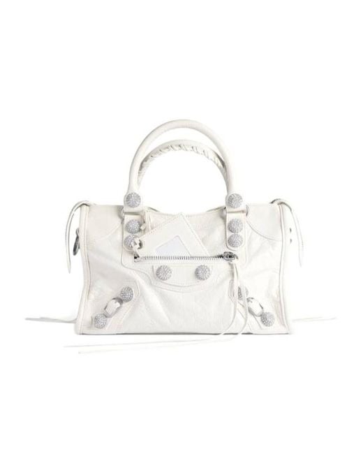 Balenciaga White Le City Bag Small Giant Studs With Rhinestones