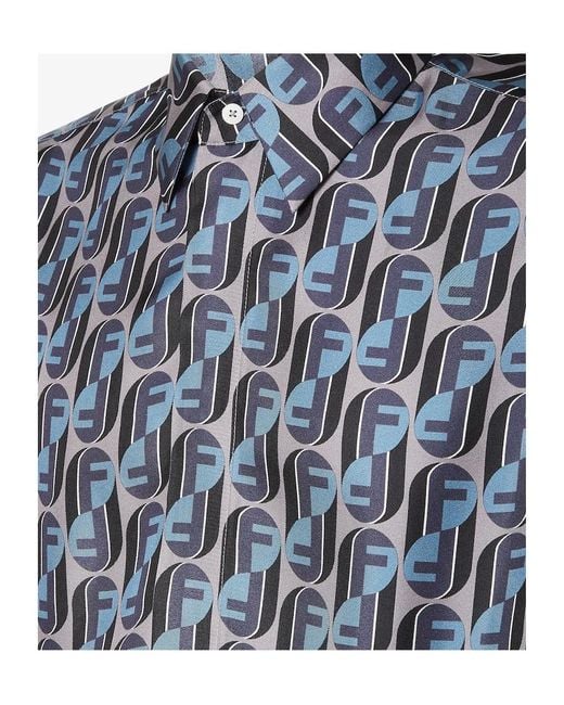Fendi Blue Printed Silk Shirt for men