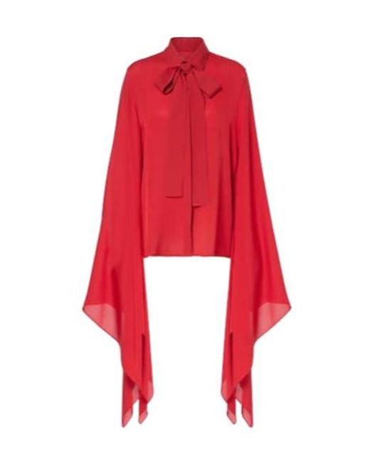 Elie Saab Red Tie-Neck Silk Blouse