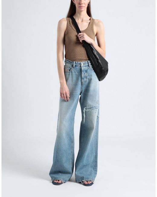 DIESEL Blue Comfortable Stylish Washed Ripped Mid-Rise Straight-Leg Jeans