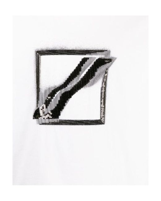 we11done White Sequinned Logo-Print T-Shirt for men