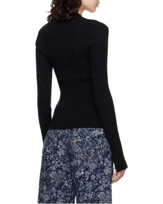 Ganni Black E Long-Sleeved Knitted Polo Top