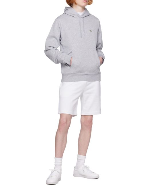 Lacoste White Logo Embroidered Drawstring Hoodie for men