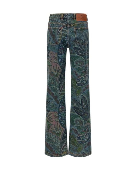 Etro Green Floral Printed Jeans