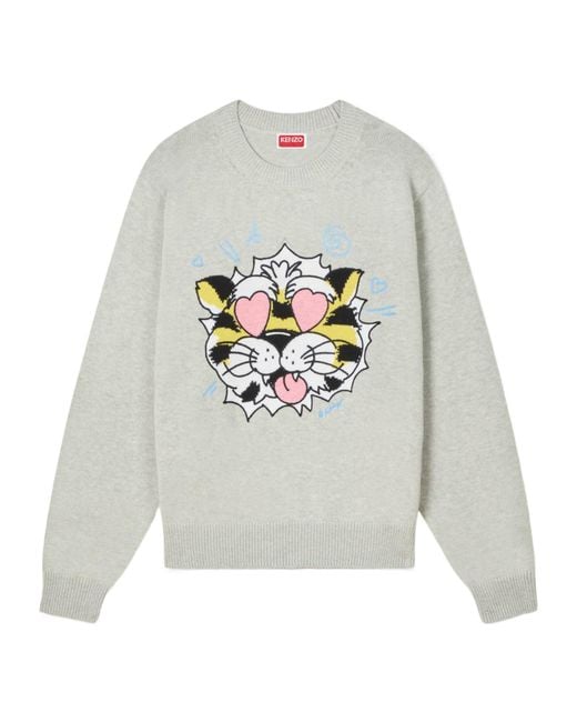 KENZO Gray Wild Tiger Knitted Jumper