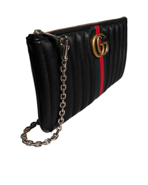 Gucci Black Gg Marmont Pouch With Strap