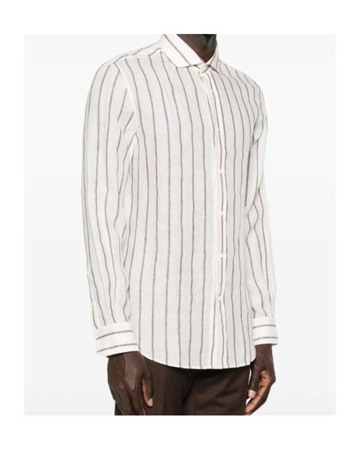 Brunello Cucinelli White Striped Linen Shirt for men