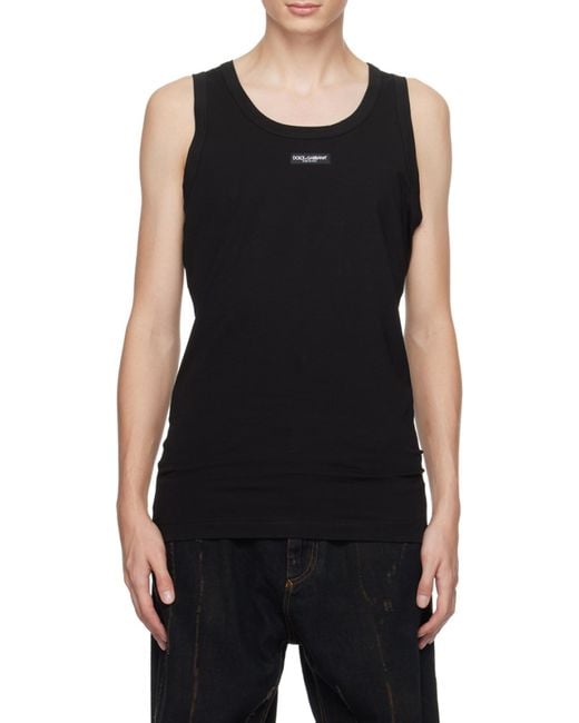 Dolce & Gabbana Black Logo-Patch Tank Top for men