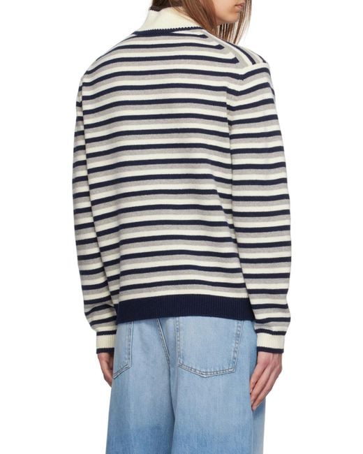 Maison Kitsuné Blue Fox Head Intarsia Striped Jumper for men