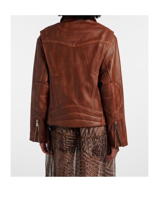 JACQUES WEI Brown Long-Sleeved Leather Jacket