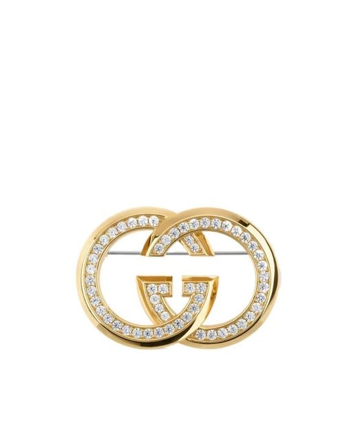 Gucci Metallic Interlocking Crystal Brooch