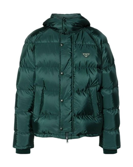 Prada Green Triangle-Logo Padded Puffer Jacket for men