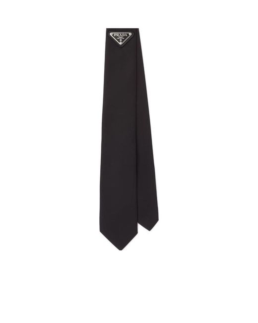 Prada Black Triangle-Logo Tie for men