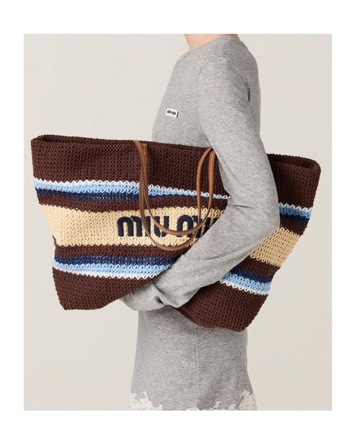 Miu Miu Black Raffia-Effect Woven Tote Bag
