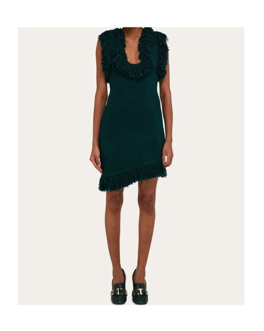 Ferragamo Green Mini Dress With Fringe Detail