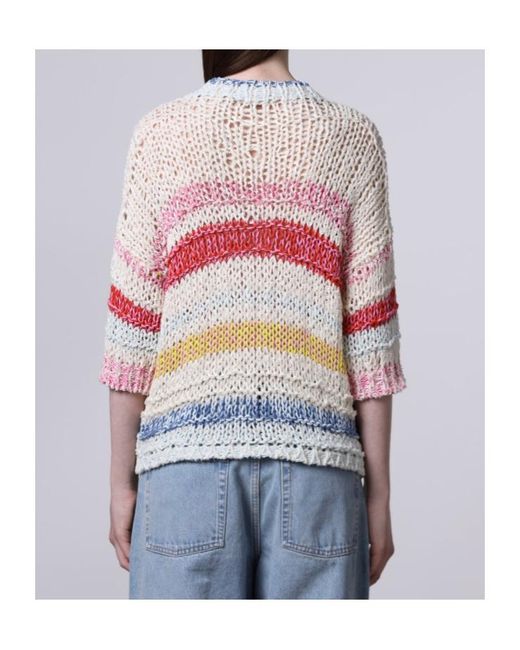 Roberto Collina White Striped Open-Knit Sweater