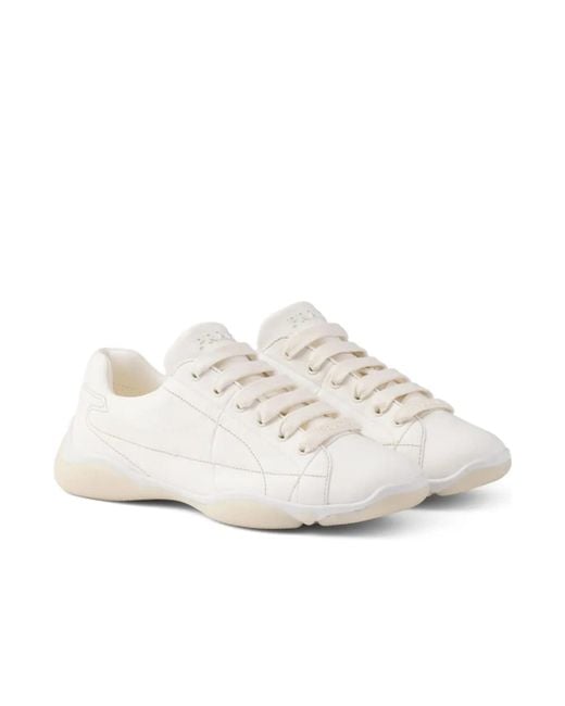 Prada White Logo Detailed Lace-Up Sneakers
