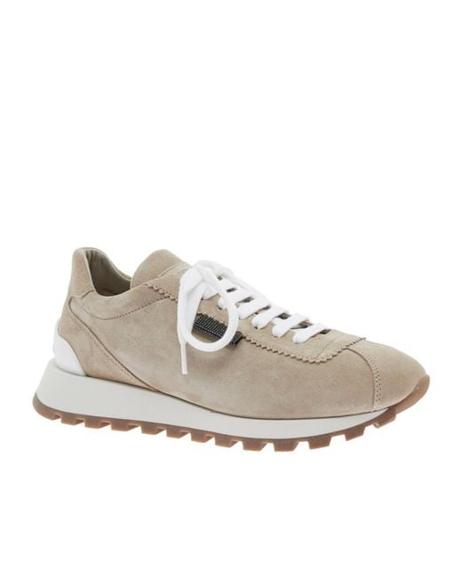 Brunello Cucinelli Gray Round-Toe Lace-Up Trainers
