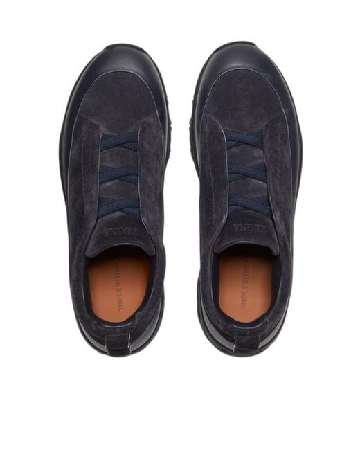 Zegna Blue Triple Stitch Monte Low-Top Sneakers for men