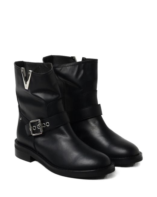 Via Roma 15 Black Buckle Strap Ankle Boots