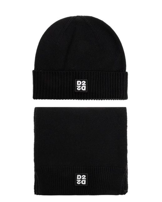 DSquared² Black Set: Hat And Scarf for men