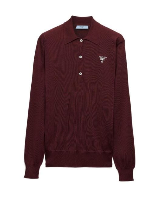 Prada Purple Silk Long-Sleeve Polo Shirt
