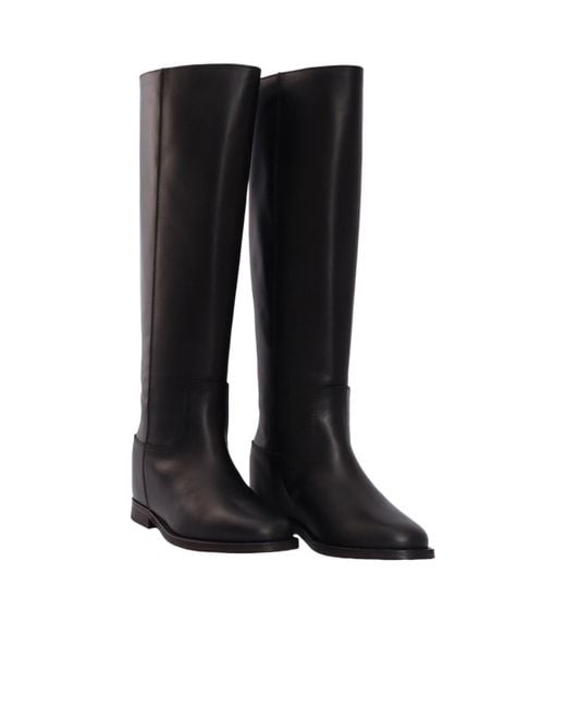 Via Roma 15 Black Logo Plaque Round Toe Boots