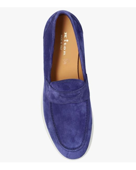 Kiton Blue Round-Toe Loafers for men