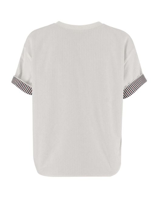 Bottega Veneta White Double Layer Striped T-Shirt