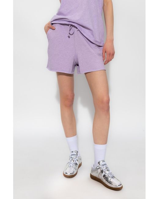 Ganni Purple Logo-Embroidered Drawstring Shorts