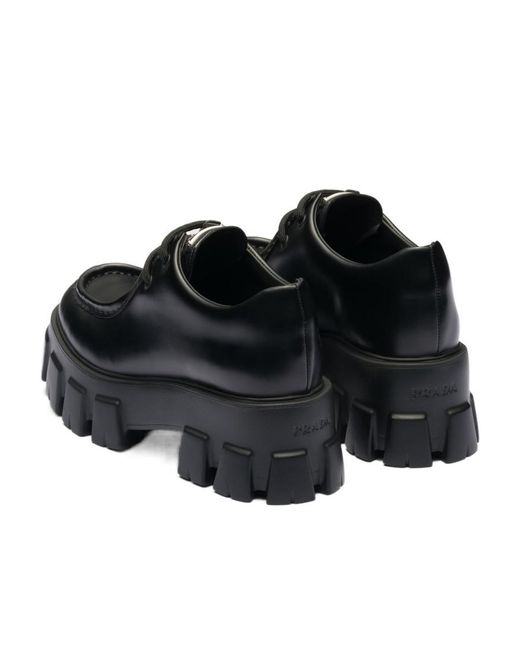 Prada Black Monolith Brushed Leather Lace-Up Shoes