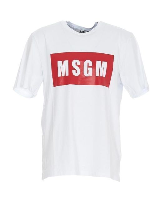 MSGM White Logo Box Print T-Shirt for men