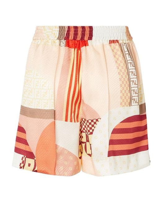 Fendi Red Silk Shorts With Artistic Waist