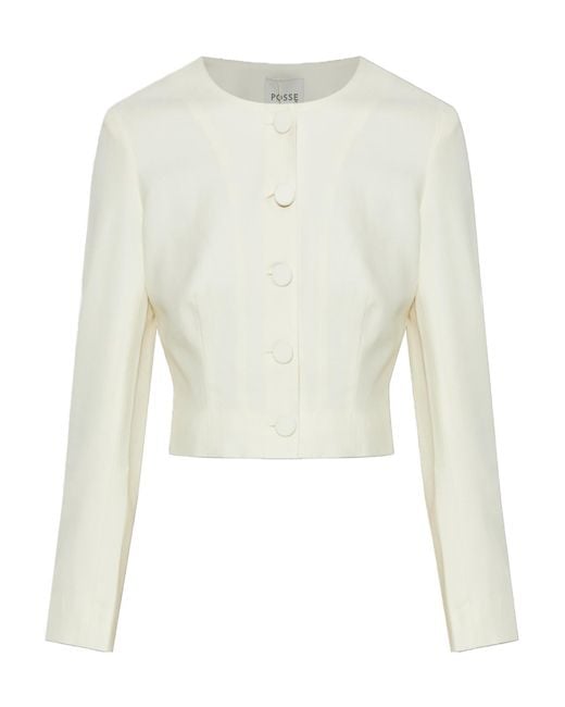 Posse White Elspeth Button-Up Wool Cropped Jacket
